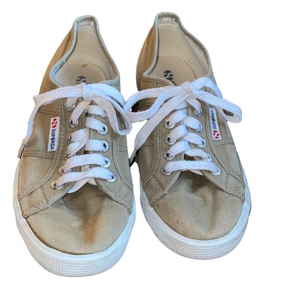 Superga Anthropologie Canvas Sneaker Shoes Tan with white soles size EU 39 US 8 - Picture 1 of 10